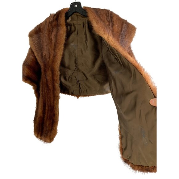 Vintage Brown Genuine Mink Fur Wrap Shawl Fur Stole Cozy Layer JacketEUC 6867